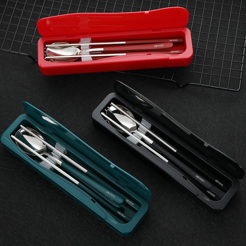 DEVICO Travel Utensils  18/8 Stainless Steel 4pcs Cutlery Set Portable Camp Reusable Flatware Silverware  Include Fork Spoon Chopsticks with Case (Black) - Image 5